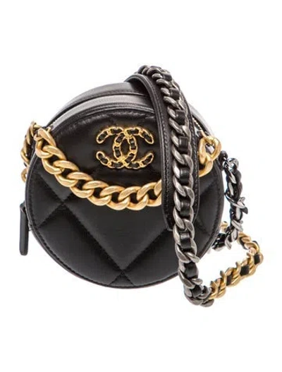 Pre-owned Chanel 19 Round Clutch W/ Chain In Black