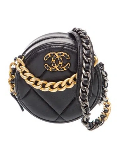 Pre-owned Chanel 19 Round Clutch W/ Chain In Black