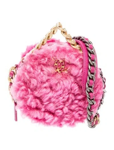 Pre-owned Chanel 19 Round Clutch W/ Chain In Pink