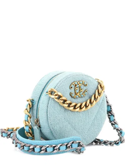 Pre-owned Chanel 19 Round Clutch With Chain Quilted Denim Crossbody Bag In Blue