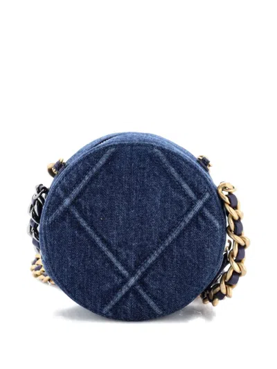 Pre-owned Chanel 19 Round Clutch With Chain Quilted Denim Crossbody Bag In Blue