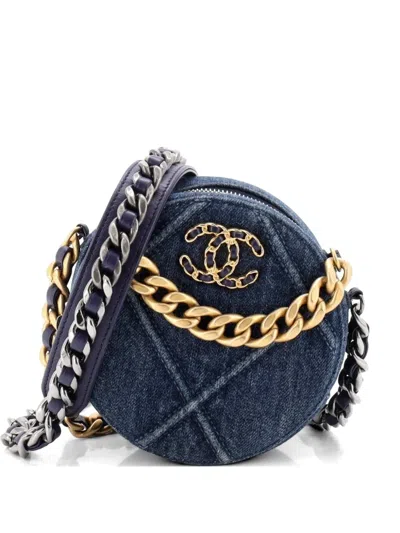 Pre-owned Chanel 19 Round Clutch With Chain Quilted Denim Crossbody Bag In Blue