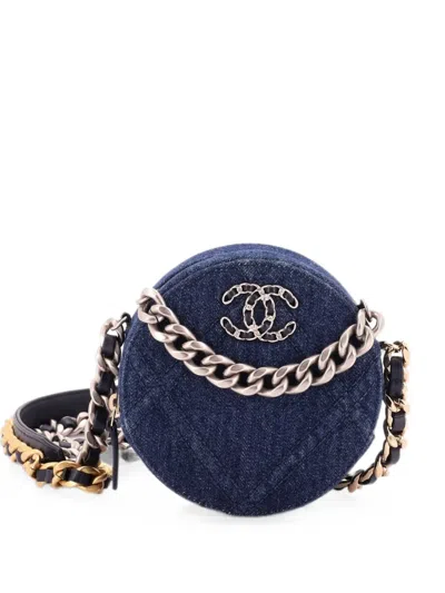 Pre-owned Chanel 19 Round Clutch With Chain Quilted Denim Crossbody Bag In Blue