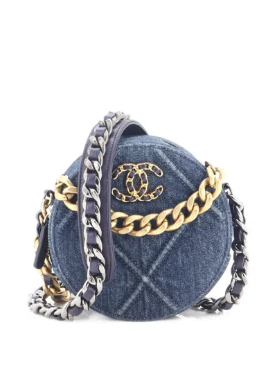 Pre-owned Chanel 19 Round Clutch With Chain Quilted Denim Crossbody Bag In Blue
