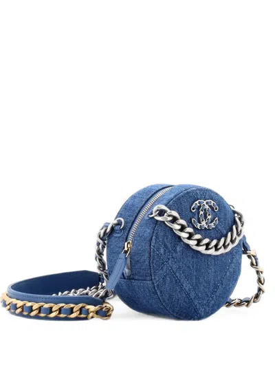 Pre-owned Chanel 19 Round Clutch With Chain Quilted Denim Crossbody Bag In Blue