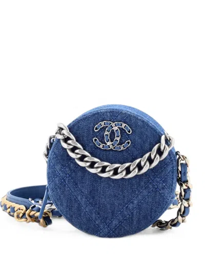 Pre-owned Chanel 19 Round Clutch With Chain Quilted Denim Crossbody Bag In Blue