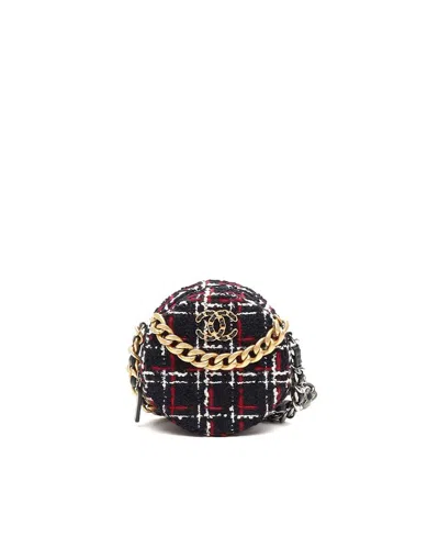 Chanel 19 Round Tweed Chain Bag In Black
