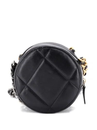 Pre-owned Chanel 19 Round With Chain Quilted Leather Clutch Bag In Black