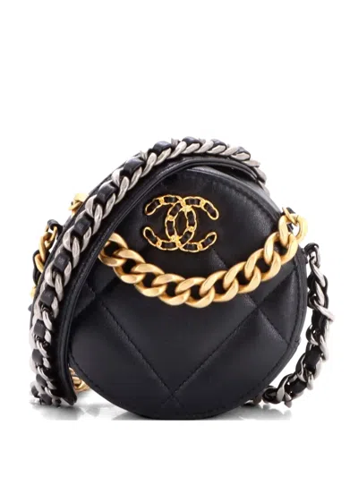 Pre-owned Chanel 19 Round With Chain Quilted Leather Clutch Bag In Black