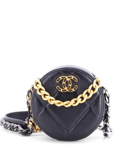Pre-owned Chanel 19 Round With Chain Quilted Leather Clutch Bag In Black