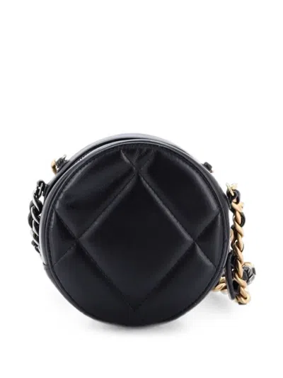 Pre-owned Chanel 19 Round With Chain Quilted Leather Clutch Bag In Black