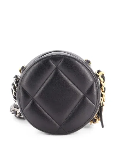 Pre-owned Chanel 19 Round With Chain Quilted Leather Clutch Bag In Black