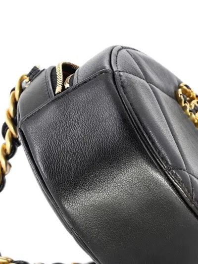 Pre-owned Chanel 19 Round With Chain Quilted Leather Clutch Bag In Black
