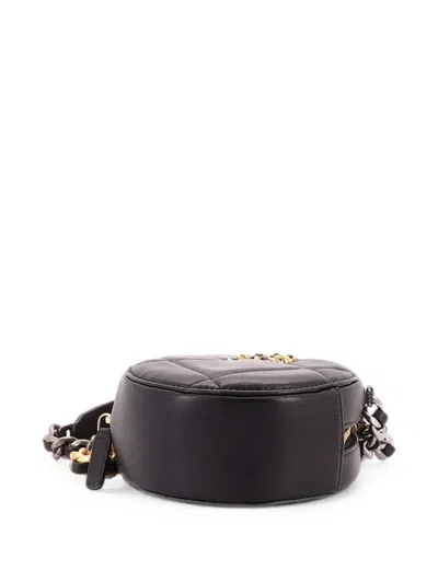 Pre-owned Chanel 19 Round With Chain Quilted Leather Clutch Bag In Black