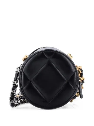Pre-owned Chanel 19 Round With Chain Quilted Leather Clutch Bag In Black