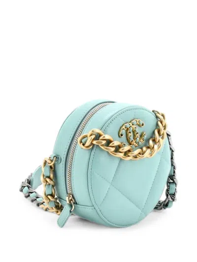 Pre-owned Chanel 19 Round With Chain Quilted Leather Clutch Bag In Blue