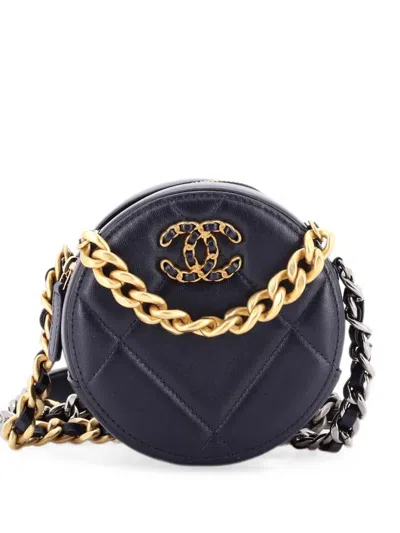 Pre-owned Chanel 19 Round With Chain Quilted Leather Clutch Bag In Blue