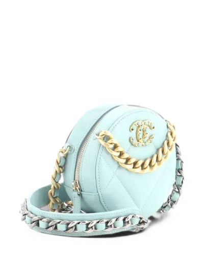 Pre-owned Chanel 19 Round With Chain Quilted Leather Clutch Bag In Blue