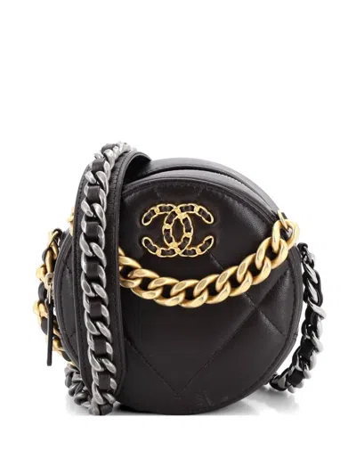 Pre-owned Chanel 19 Round With Chain Quilted Leather Clutch Bag In Brown