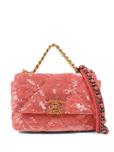 Pre-owned Chanel 19 Sequin Flap Tote Bag In Pink