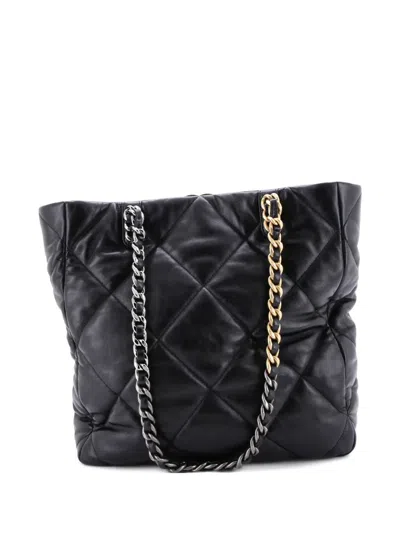 Pre-owned Chanel 19 Shopping Bag Quilted Leather Medium Tote Bag In Black