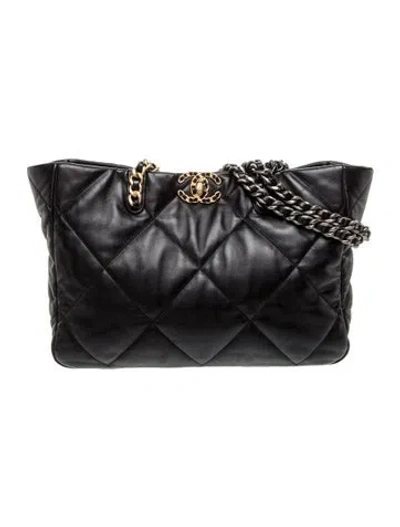 Pre-owned Chanel 19 Shopping Tote In Black