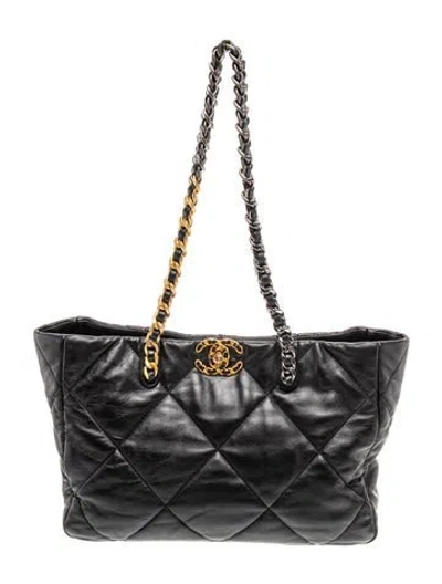 Pre-owned Chanel 19 Shopping Tote In Black