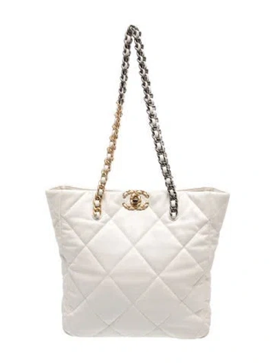 Pre-owned Chanel 19 Shopping Tote In White