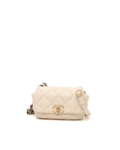 Chanel 19 Single Flap Belt Bag, Size 90 In Beige