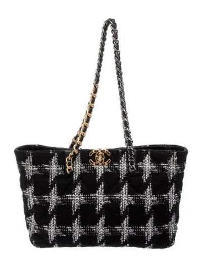 Pre-owned Chanel 19 Tweed Shopping Tote In Black