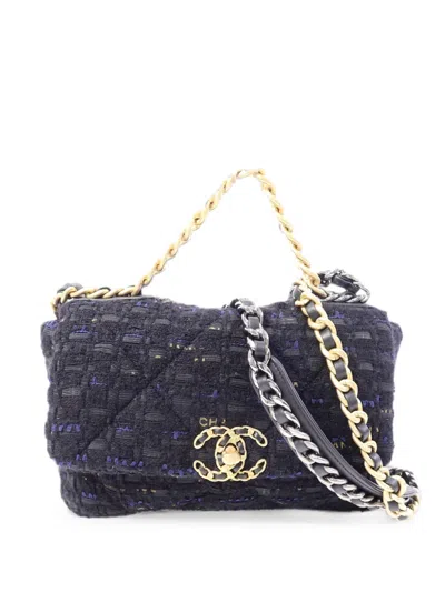 Pre-owned Chanel 19 Tweed Shoulder Bag In Black