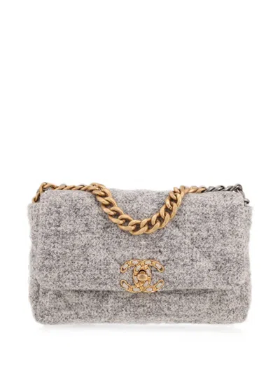Pre-owned Chanel 19 Tweed Shoulder Bag In Grey