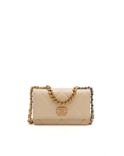 Pre-owned Chanel 19 Wallet On Chain Bag In Beige