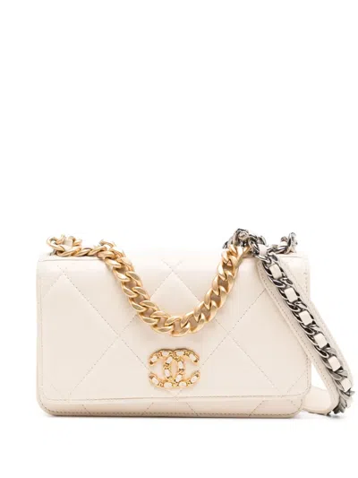 Pre-owned Chanel 19 Wallet On Chain In Neutrals