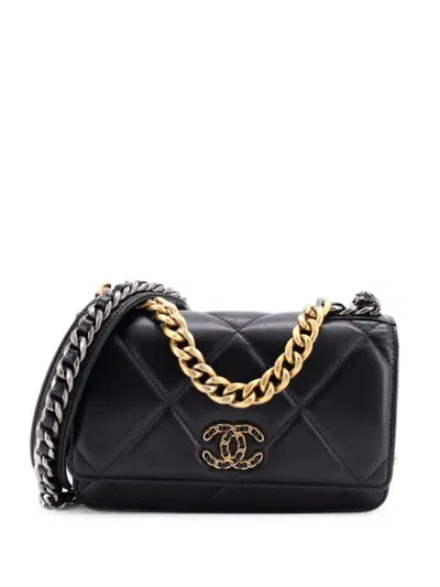 Pre-owned Chanel 19 Wallet On Chain Quilted Lambskin Crossbody Bag In Black