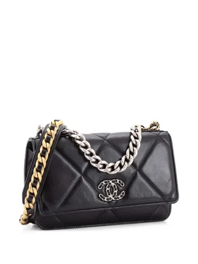 Pre-owned Chanel 19 Wallet On Chain Quilted Lambskin Crossbody Bag In Black