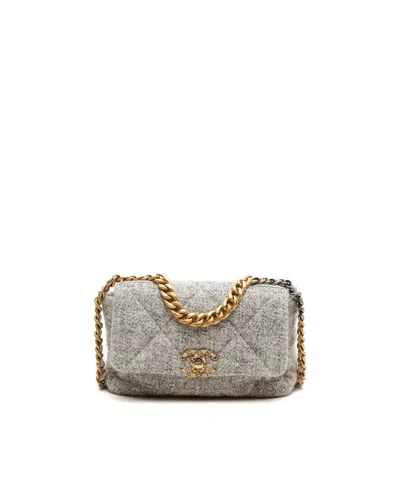 Pre-owned Chanel 19 Wool Flap Bag In Grey