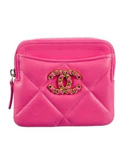Pre-owned Chanel 19 Zip Around Cardholder Interlocking Cc Logo Coin Pouch In Pink