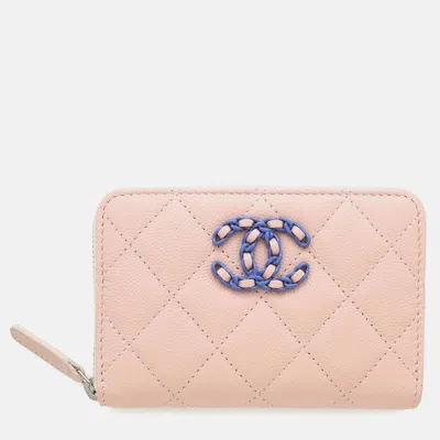 Pre-owned Chanel 19 Zip Coin Purse Pink/blue Caviar Leather