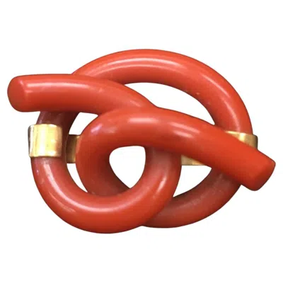 Pre-owned Chanel 1940s 18karat Gold Signed Coco  “eremias” Coral Bakelite Pin Brooch In Red