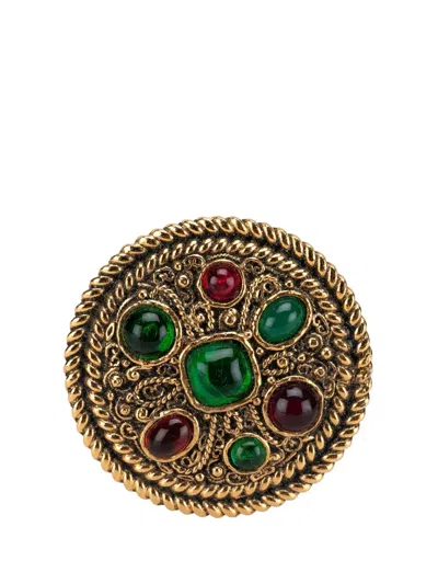 Pre-owned Chanel 1950-1970 Gold Plated Byzantine And Cabochons Pin Brooch Costume Brooch
