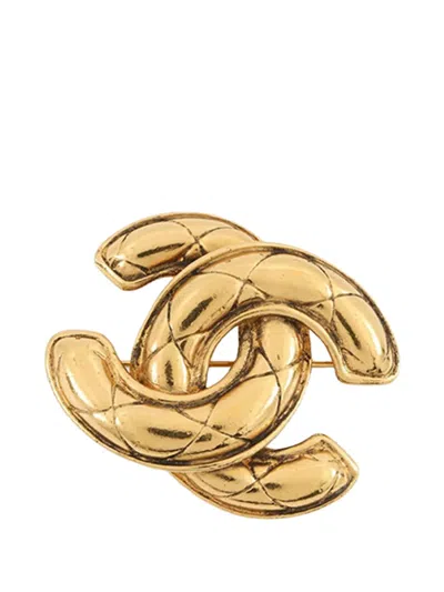 Pre-owned Chanel 1950-1970 Gold Plated Cc Quilted Brooch Costume Brooch