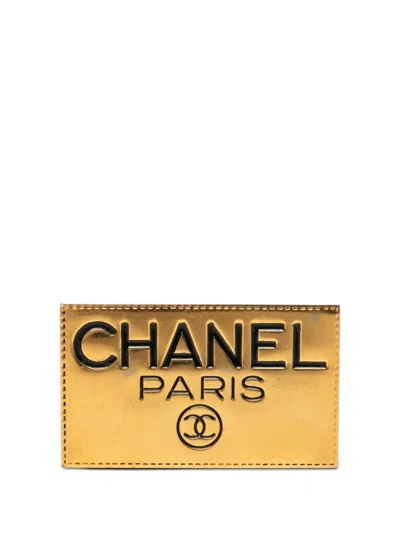 Pre-owned Chanel 1950-1970 Cc Gold Plated Logo Plate Brooch Costume Brooch