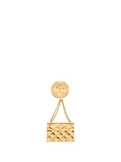 Pre-owned Chanel 1950-1970 Cc Gold Plated Quilted Flap Bag Medallion Brooch Costume Brooch