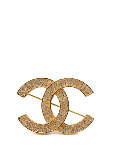 Pre-owned Chanel 1950-1970 Cc Gold Plated Strass Brooch Costume Brooch