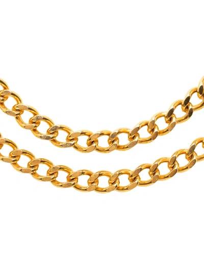 Pre-owned Chanel 1950-1970 Gold Plated Double Strand Link Chain Necklace Costume Necklace