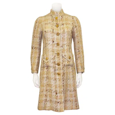 Pre-owned Chanel 1960s  Couture Beige Woven Wool Coat In Brown