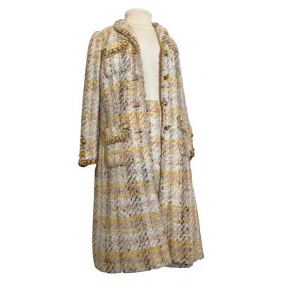 Pre-owned Chanel 1965  Iconic Autumnal Tweed Long Coat & A-line Skirt Set In Classic Style In Brown