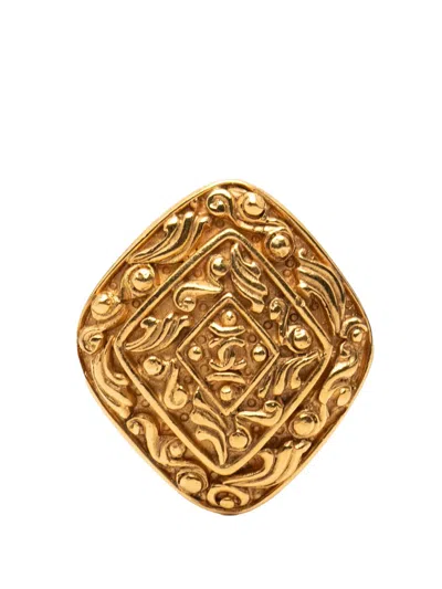 Pre-owned Chanel 1970-1980 Cc Gold Plated Diamond Brooch Costume Brooch