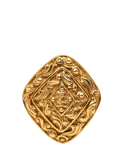 Pre-owned Chanel 1970-1980 Cc Gold Plated Diamond Brooch Costume Brooch